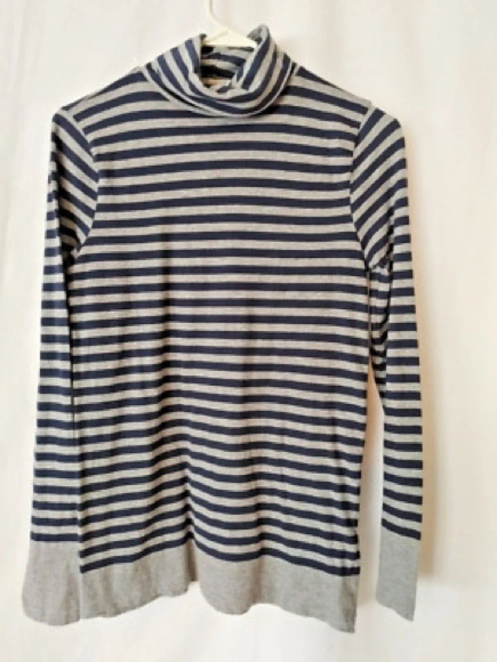 J. Crew Navy and Gray Striped Turtleneck Sweater